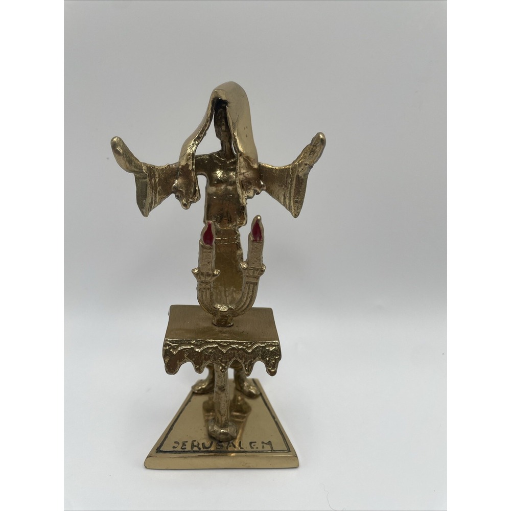 Vintage Praying Jewish Brass And Enamel Figurine MCM Jerusalem